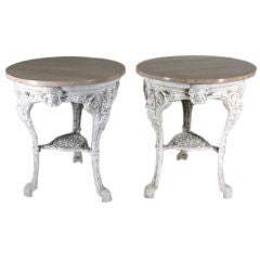 Pair of White Painted Metal & Marble Top Gueridon