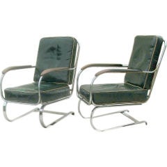 Vintage Pair of Nickel Plated Sling Arm Chairs