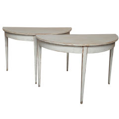 Pair of Period Demilune Tables in White Paint