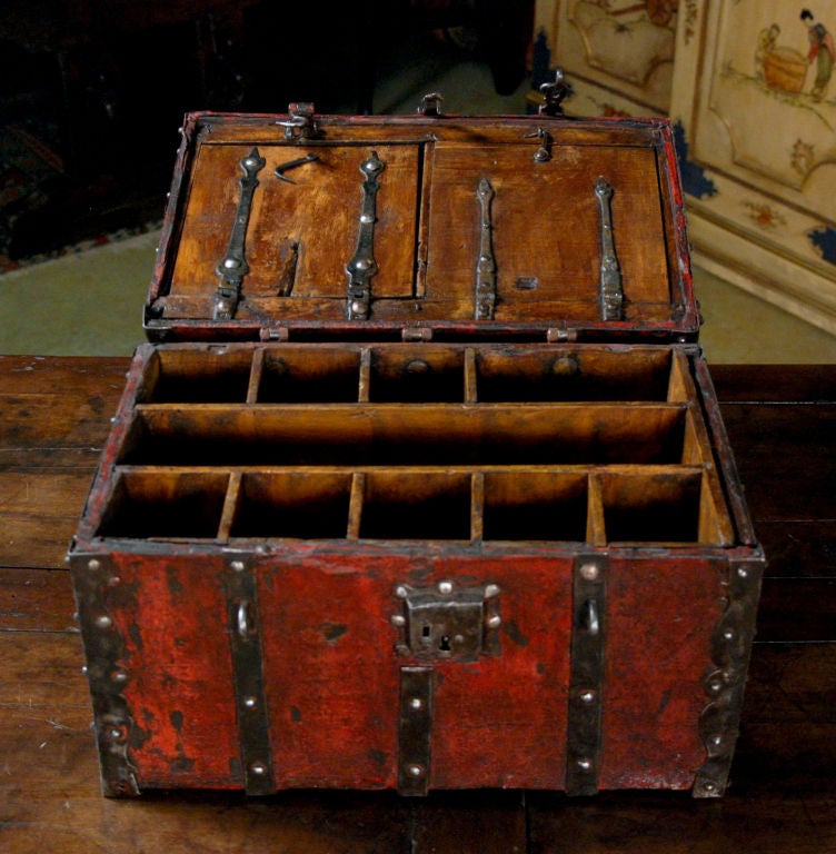 A 16th/17th Century Style French Red Lacquered Small Chest In Good Condition For Sale In Sheffield, MA