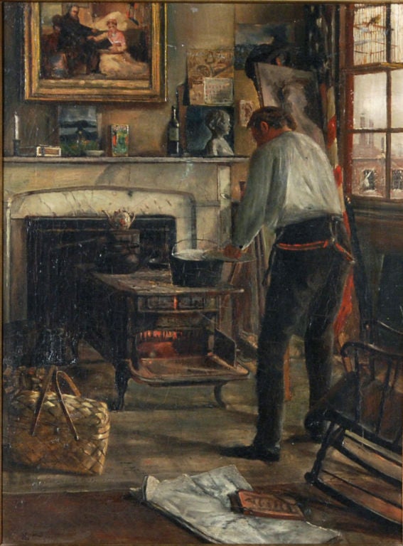 Oil on canvas<br />
24 by 18 in.  w/frame 34 by 28 in.<br />
<br />
	George Exhibited at the National Academy of Design 1883-1886.  His works are very scarce.  This one also features an American Flag.  This is very desirable to many American Art