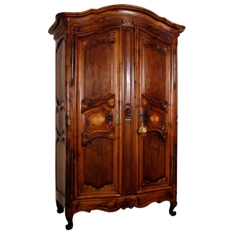 An Important Louis XV Walnut & Inlaid Armoire For Sale