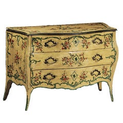 An Important Italian Rococo Period Painted Bombe Commode