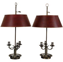 Antique A Pair of Neoclassic Style Pewter 3 arm Bouillotte Lamps