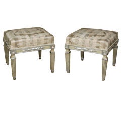 A Fine Pair of Neoclassic Style Painted & Parcel Gilt Stools