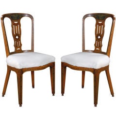 A Pair of Georgian Painted Satinwood Side Chairs