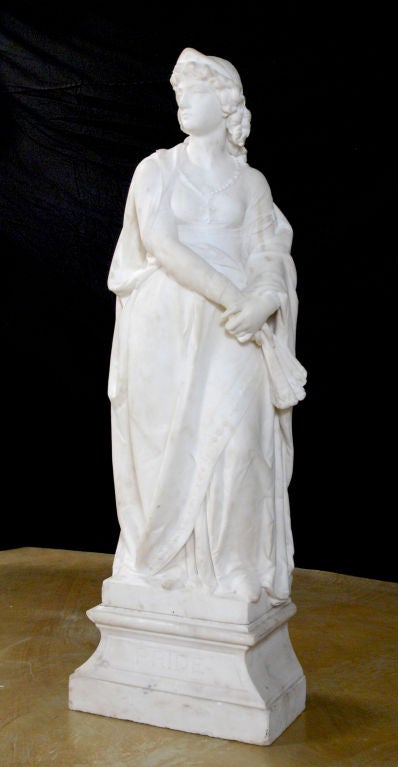 Joseph Durham

British, 1814-1877

White Carrara Marble

Signed J.Durham ARA/1867

Inscribed “Pride” on base

Height 52 in.

This marble was most likely exhibited at the Royal Academy in 1867.

He Studied under the direction of