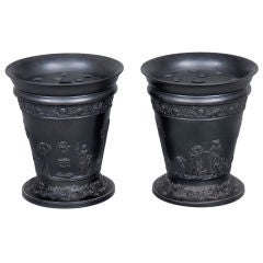 English Pair Wedgwood Basalt Bough Pots