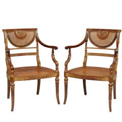 Pair English Regency Painted Armchairs