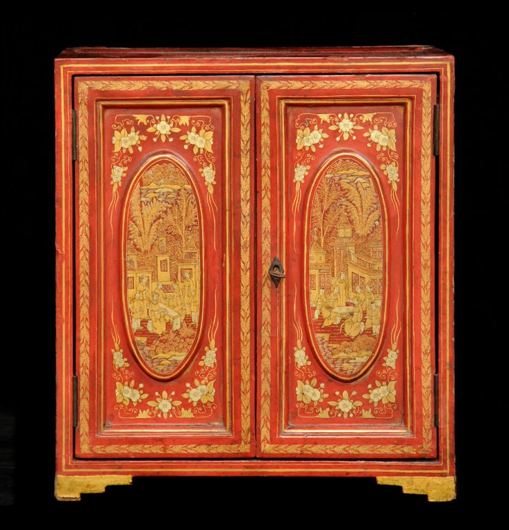 Gilt Chinese Export Miniature Cabinet For Sale