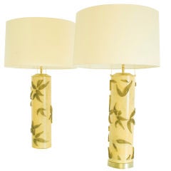 Pair of Leaf-Patterned  Wallpaper Table Lamps