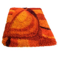 Vibrant Burnt Orange and Rust Rya Rug