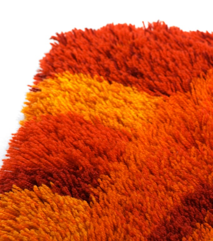 Swedish Vibrant Burnt Orange and Rust Rya Rug For Sale