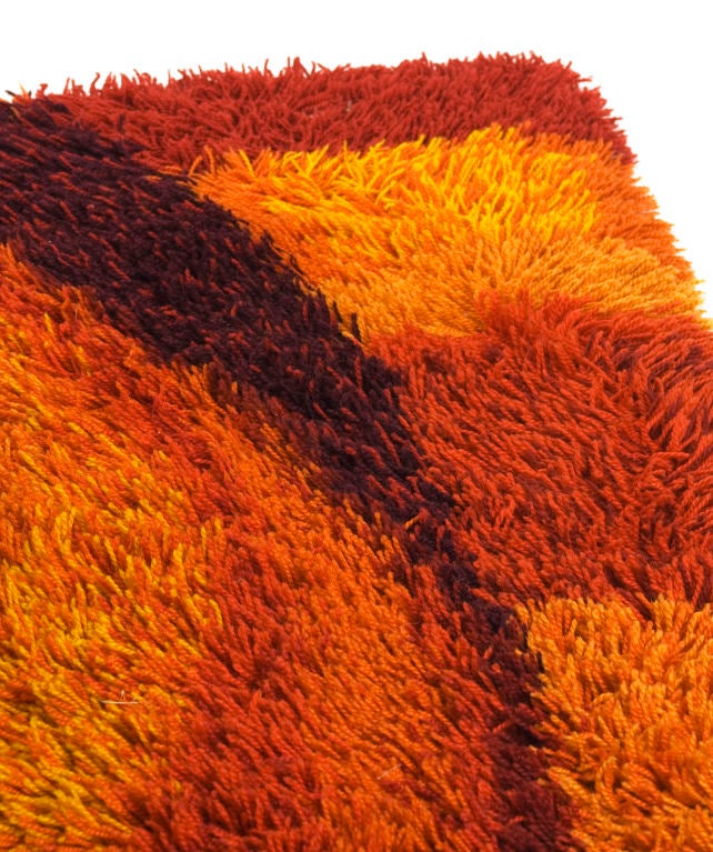 Vibrant Burnt Orange and Rust Rya Rug In Good Condition For Sale In Brooklyn, NY