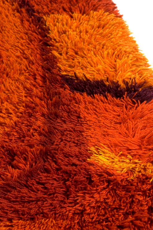 20th Century Vibrant Burnt Orange and Rust Rya Rug For Sale