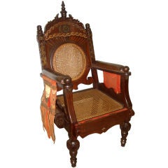 Detailed caned & bronze inlaid 19th century Anglo-African throne