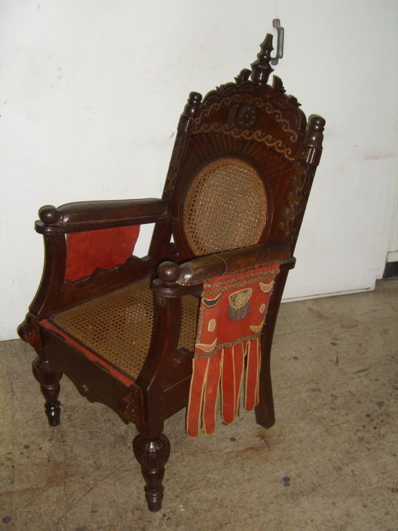 Detailed caned & bronze inlaid 19th century Anglo-African throne