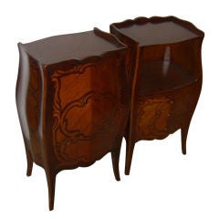 Antique Pair of marqeutry inlaid bombay french night stands end tables