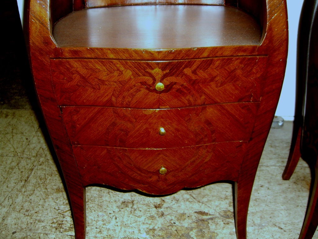 20th Century Pair of marqeutry inlaid bombay french night stands end tables