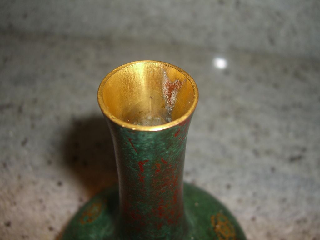 20th Century Beautifully patinated inlaid Christofle bronze vase For Sale