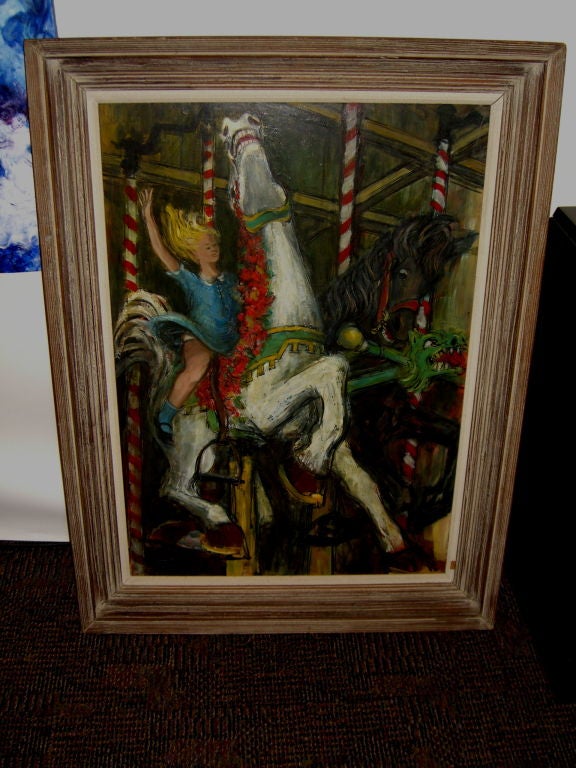 Wonderful oil girl on a carnival ride signed Lion 57 4