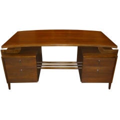 Tribond 1950's floating top walnut desk w/ flared supports