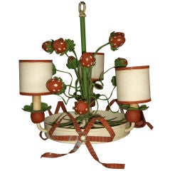 Vintage Cute tole and wood chandelier with strawberries and vines