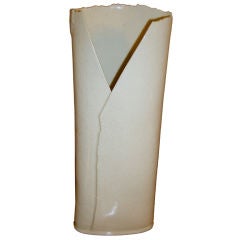 Wonderful delicate buff terracotta pottery vase Lenore Oaklander