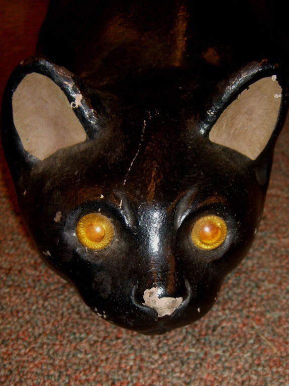 Whimsical stone cat sculpture doorstop w/ detailed glass eyes 1