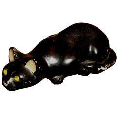 Whimsical stone cat sculpture doorstop w/ detailed glass eyes
