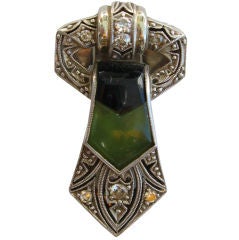 Platinum & Diamond Art Deco Dress clip with inlaid Jade and Onyx