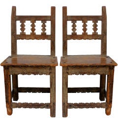 Antique Early pair of hand carved spanish colonial new mexico chairs