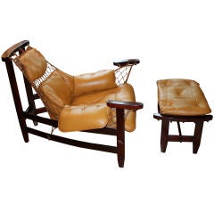 Used Leather & Rosewood Chair & Ottoman designed by Jean Gillon