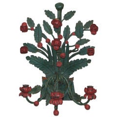 Vintage Nice Painted Iron Wall Sconce With Red and Green Floral Theme