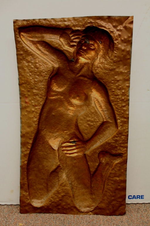Wonderful Hand Hammered Copper Plate Nude Black Woman 1