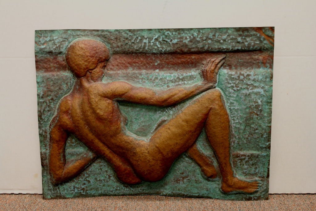 Hand Hammered Copper Plaque of a Nude Black Woman