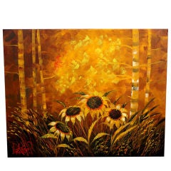 Decorative Large Painting of Sunflowers Signed Lee Reynolds