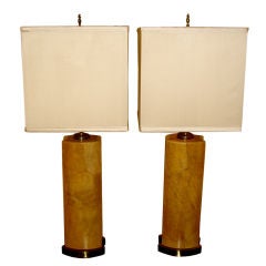 pr  lacquered goatskin parchment patchwork lamps bronze fittings