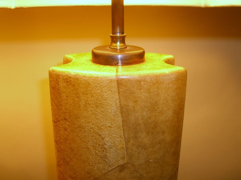 pr  lacquered goatskin parchment patchwork lamps bronze fittings