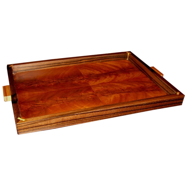 Great craftsman tray made of Macassar ebony and crotch mahogany
