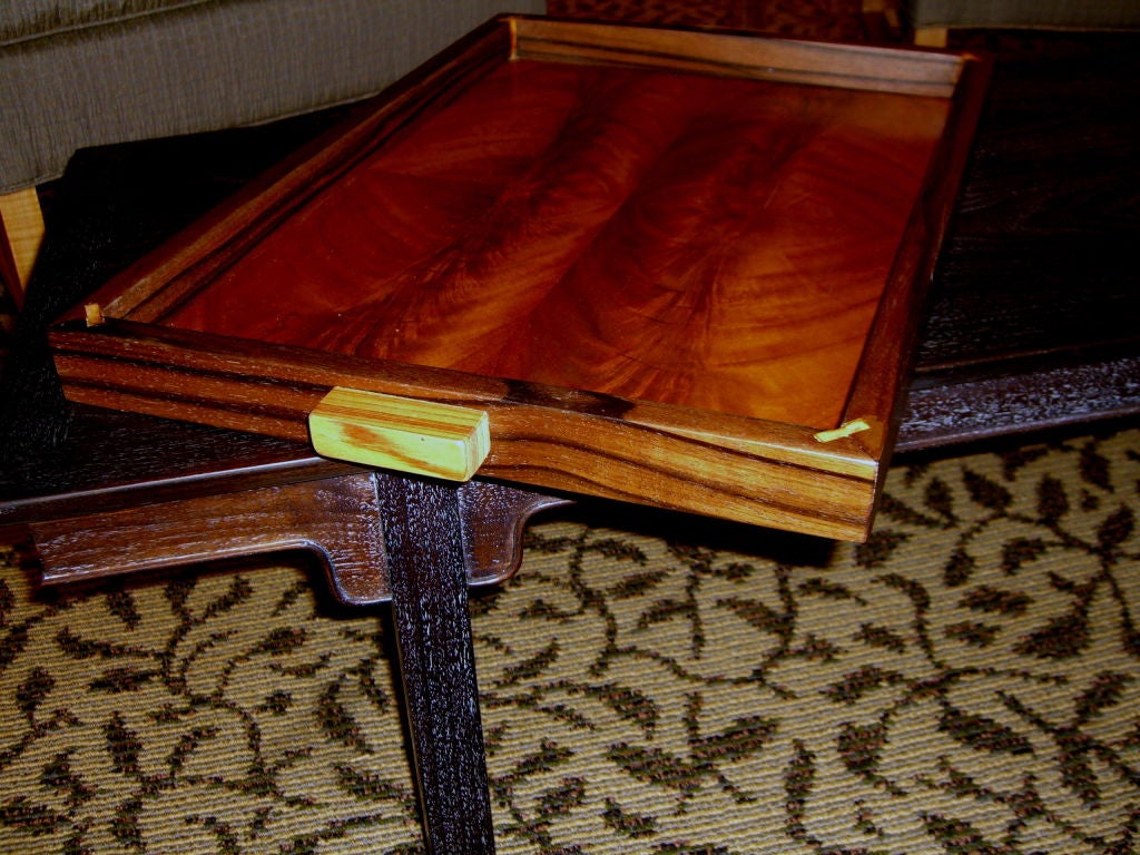 20th Century Great craftsman tray made of Macassar ebony and crotch mahogany
