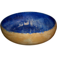 Nice large scale stoneware bowl w/ great blue glaze signed Miner Nice large scale stoneware bowl w/ great blue glaze signed Miner