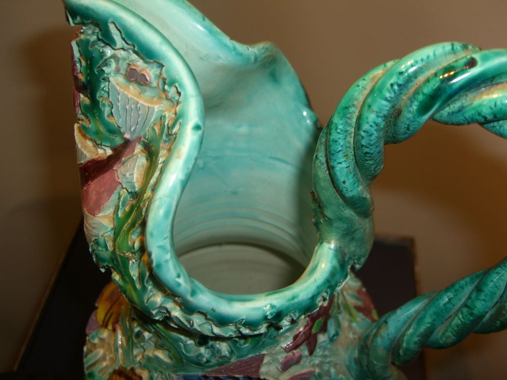 Italian Majolica Incised and Painted Ewer Fish Motif For Sale 5