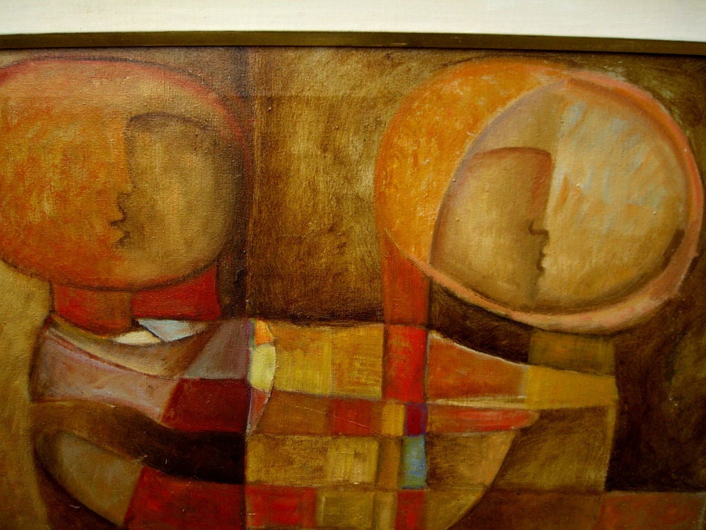 A beautiful and well done oil on canvas by the well known Italian American artist Arnaldo Miccoli. This works is one of his early works dated and signed on the front and back by the artist. It is in his original frame. You can see more of his