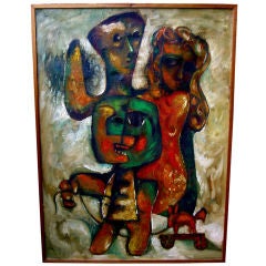 Large 1974 abstract oil canvas by noted Israeli Artist Joel Kass