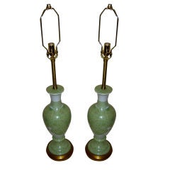 Nice pair of Marbro lamps with porcelain bodies and Asian motif