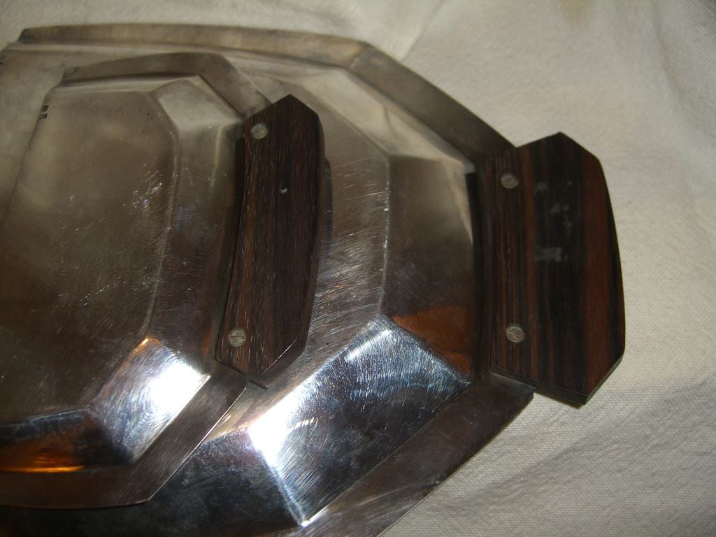 French Art Deco period Silver plated Crumber set ebony handles 2