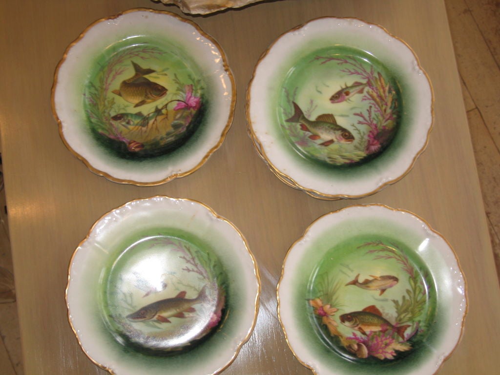 20th Century Limoges Fish Platter and 8 Plates