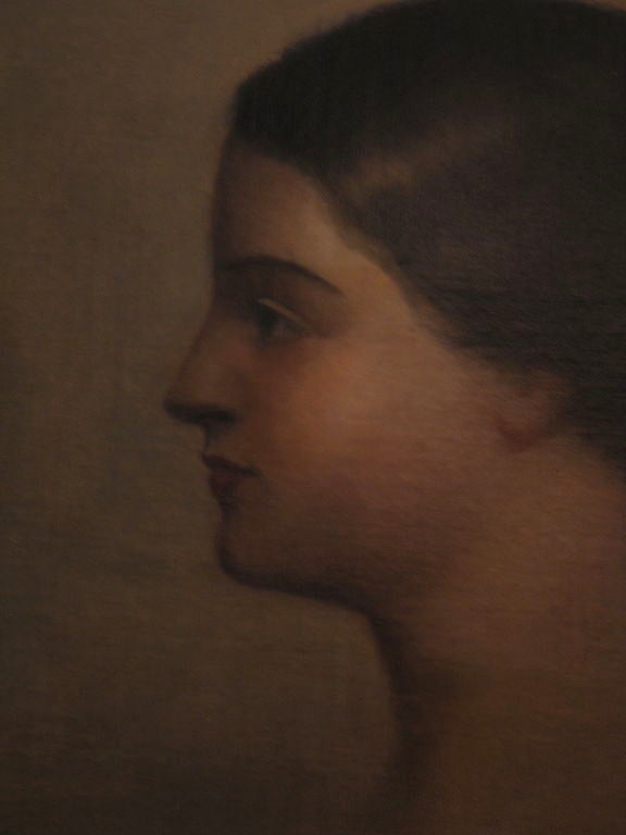 Beautifully painted oil portrait of a woman in profile on canvass