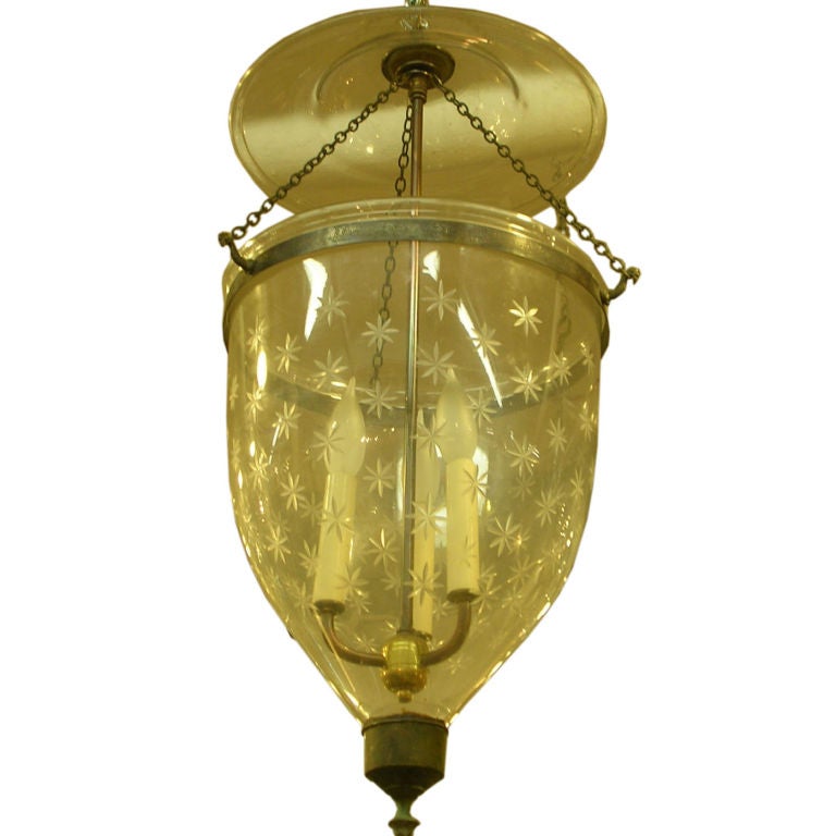 19th C Anglo-Indian 12" Dia. Clear Star Etched Bell Jar Lantern